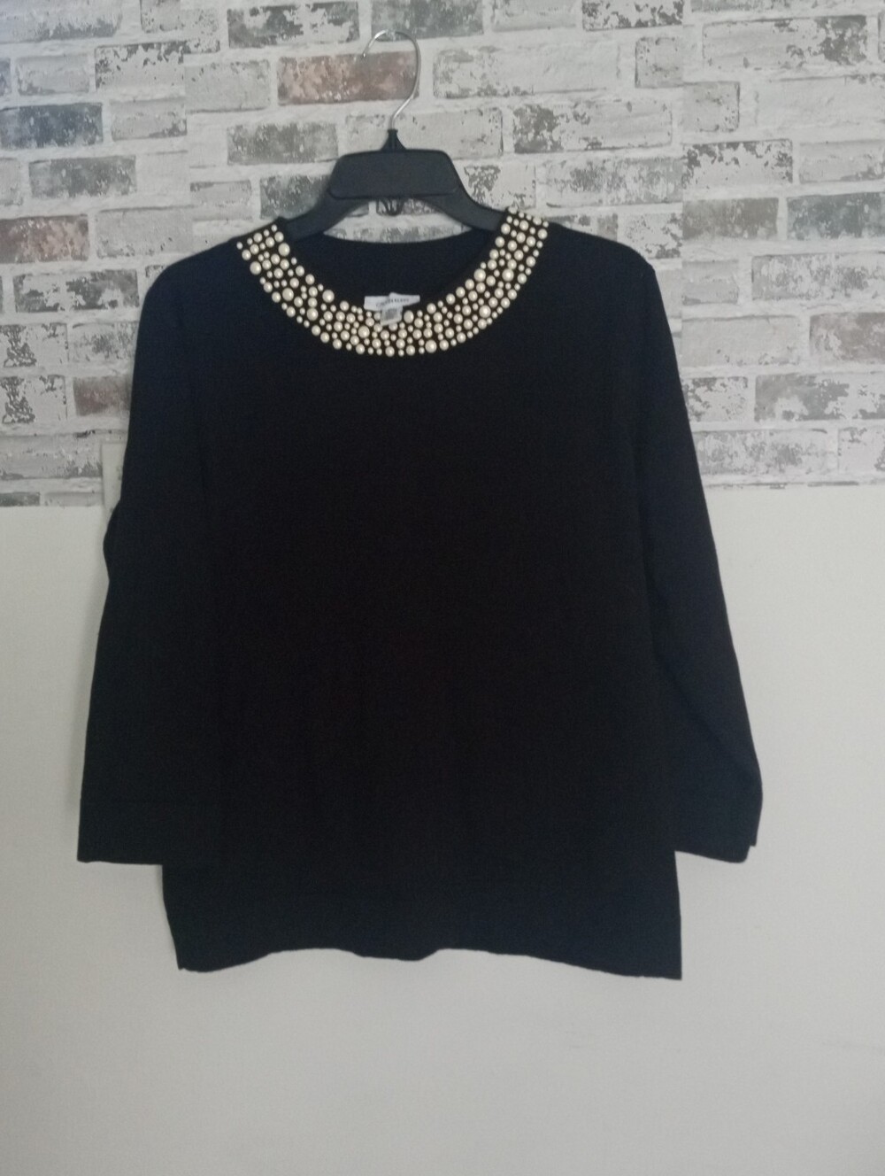 Black Pearl-Embellished Crewneck Women's Sweater Calvin Klein